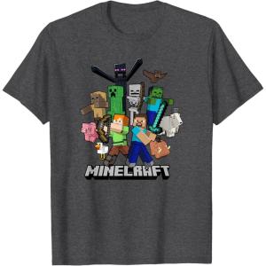imageMinecraft Heroes ampamp Enemies Group Shot TShirtDark Heather Grey