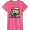 imageA Minecraft Movie Skeleton Zombie ampamp Creeper Group Portrait TShirtPink Heather