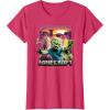imageA Minecraft Movie Skeleton Zombie ampamp Creeper Group Portrait TShirtRed Heather