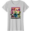 imageA Minecraft Movie Skeleton Zombie ampamp Creeper Group Portrait TShirtSilver Grey