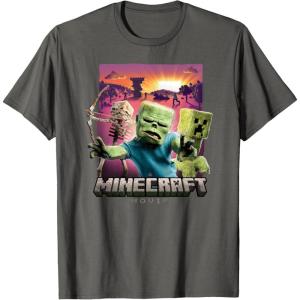 imageA Minecraft Movie Skeleton Zombie ampamp Creeper Group Portrait TShirtAsphalt Grey