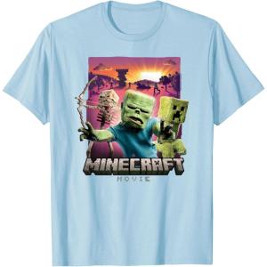 imageA Minecraft Movie Skeleton Zombie ampamp Creeper Group Portrait TShirtBaby Blue