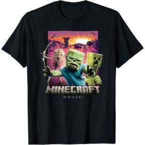 imageA Minecraft Movie Skeleton Zombie ampamp Creeper Group Portrait TShirtBlack