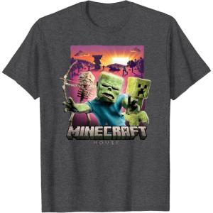 imageA Minecraft Movie Skeleton Zombie ampamp Creeper Group Portrait TShirtDark Heather Grey