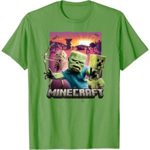 imageA Minecraft Movie Skeleton Zombie ampamp Creeper Group Portrait TShirtGrass Green