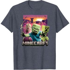 imageA Minecraft Movie Skeleton Zombie ampamp Creeper Group Portrait TShirtHeather Blue