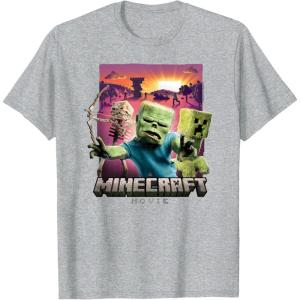 imageA Minecraft Movie Skeleton Zombie ampamp Creeper Group Portrait TShirtHeather Grey