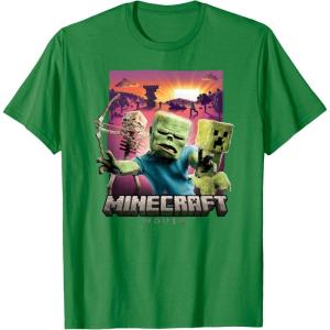 imageA Minecraft Movie Skeleton Zombie ampamp Creeper Group Portrait TShirtKelly Green