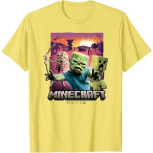 imageA Minecraft Movie Skeleton Zombie ampamp Creeper Group Portrait TShirtLemon Yellow
