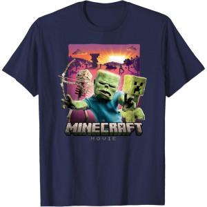 imageA Minecraft Movie Skeleton Zombie ampamp Creeper Group Portrait TShirtNavy Blue