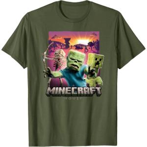 imageA Minecraft Movie Skeleton Zombie ampamp Creeper Group Portrait TShirtOlive Green