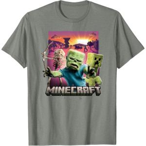 imageA Minecraft Movie Skeleton Zombie ampamp Creeper Group Portrait TShirtOlive Heather