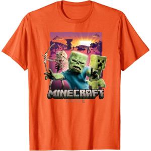 imageA Minecraft Movie Skeleton Zombie ampamp Creeper Group Portrait TShirtOrange