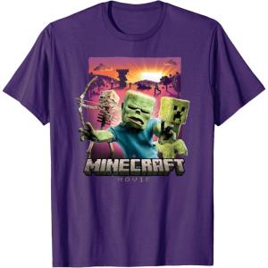 imageA Minecraft Movie Skeleton Zombie ampamp Creeper Group Portrait TShirtPurple