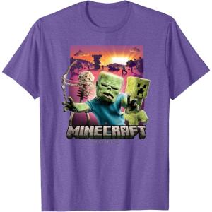 imageA Minecraft Movie Skeleton Zombie ampamp Creeper Group Portrait TShirtPurple Heather