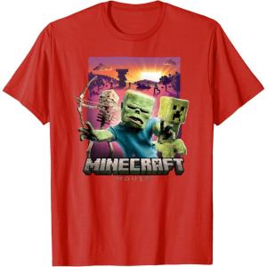 imageA Minecraft Movie Skeleton Zombie ampamp Creeper Group Portrait TShirtRed