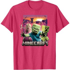imageA Minecraft Movie Skeleton Zombie ampamp Creeper Group Portrait TShirtRed Heather