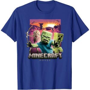 imageA Minecraft Movie Skeleton Zombie ampamp Creeper Group Portrait TShirtRoyal Blue