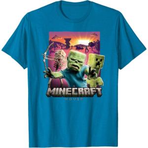 imageA Minecraft Movie Skeleton Zombie ampamp Creeper Group Portrait TShirtSapphire Blue