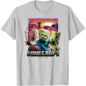 imageA Minecraft Movie Skeleton Zombie ampamp Creeper Group Portrait TShirtSilver Grey