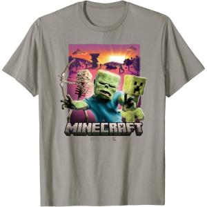 imageA Minecraft Movie Skeleton Zombie ampamp Creeper Group Portrait TShirtSlate Grey