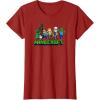 imageMinecraft UnisexAdults Kids TShirt Skeleton Grey Small Short Sleeve Crew Neck Modern Graphic Design LightweightCranberry Red
