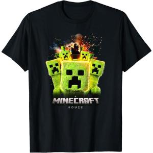 imageA Minecraft Movie Group Of Creepers Surrounding The Gang TShirtBlack