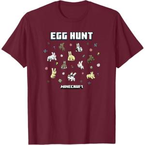 imageMinecraft Easter Egg Hunt Jumping Rabbits Eggs And Flowers TShirtBurgundy