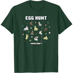 imageMinecraft Easter Egg Hunt Jumping Rabbits Eggs And Flowers TShirtDark Green
