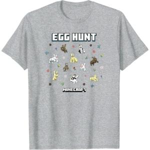 imageMinecraft Easter Egg Hunt Jumping Rabbits Eggs And Flowers TShirtHeather Grey