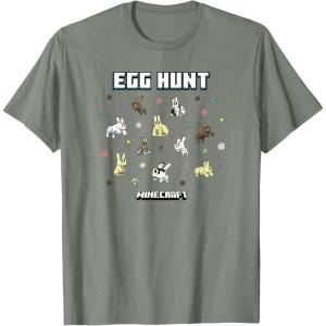 imageMinecraft Easter Egg Hunt Jumping Rabbits Eggs And Flowers TShirtOlive Heather