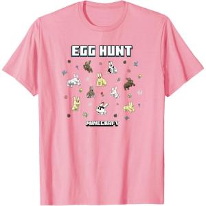imageMinecraft Easter Egg Hunt Jumping Rabbits Eggs And Flowers TShirtPink