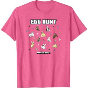 imageMinecraft Easter Egg Hunt Jumping Rabbits Eggs And Flowers TShirtPink Heather