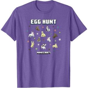 imageMinecraft Easter Egg Hunt Jumping Rabbits Eggs And Flowers TShirtPurple Heather