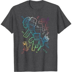 imageMinecraft Group Shot Rainbow Collage TShirtDark Heather Grey