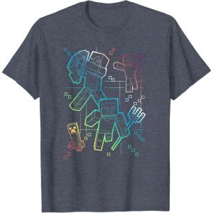 imageMinecraft Group Shot Rainbow Collage TShirtHeather Blue