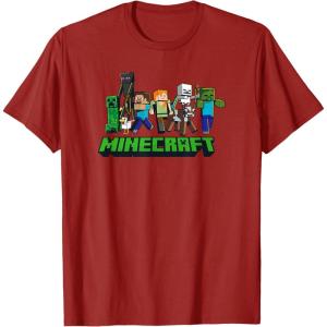 imageMinecraft UnisexAdults Kids TShirt Skeleton Grey Small Short Sleeve Crew Neck Modern Graphic Design LightweightCranberry Red