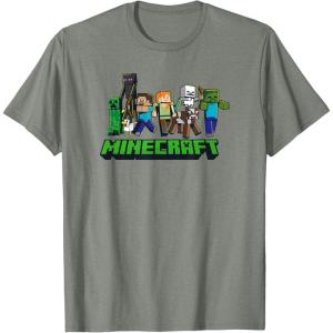 imageMinecraft UnisexAdults Kids TShirt Skeleton Grey Small Short Sleeve Crew Neck Modern Graphic Design LightweightOlive Heather