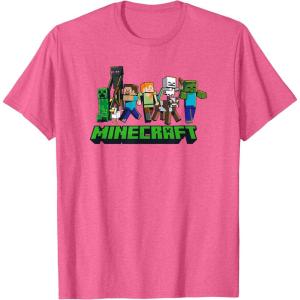 imageMinecraft UnisexAdults Kids TShirt Skeleton Grey Small Short Sleeve Crew Neck Modern Graphic Design LightweightPink Heather