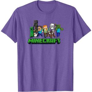 imageMinecraft UnisexAdults Kids TShirt Skeleton Grey Small Short Sleeve Crew Neck Modern Graphic Design LightweightPurple Heather