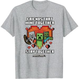 imageMinecraft Valentines Day Friends That Mine Together Mobs TShirtHeather Grey