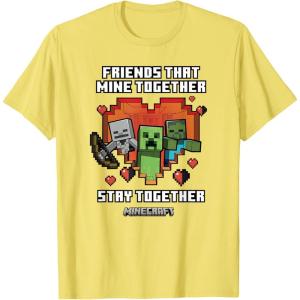 imageMinecraft Valentines Day Friends That Mine Together Mobs TShirtLemon Yellow