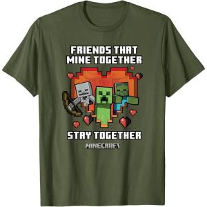 imageMinecraft Valentines Day Friends That Mine Together Mobs TShirtOlive Green
