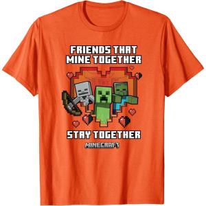 imageMinecraft Valentines Day Friends That Mine Together Mobs TShirtOrange