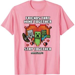 imageMinecraft Valentines Day Friends That Mine Together Mobs TShirtPink