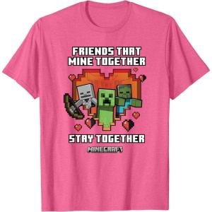imageMinecraft Valentines Day Friends That Mine Together Mobs TShirtPink Heather