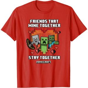 imageMinecraft Valentines Day Friends That Mine Together Mobs TShirtRed