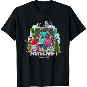 imageA Minecraft Movie Main Characters Group Shot Cartoon Style TShirtBlack