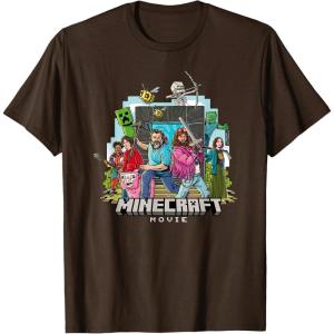 imageA Minecraft Movie Main Characters Group Shot Cartoon Style TShirtBrown