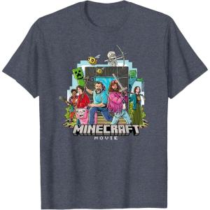 imageA Minecraft Movie Main Characters Group Shot Cartoon Style TShirtHeather Blue